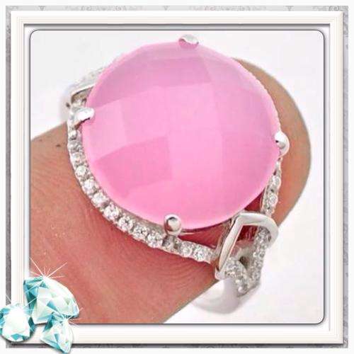***SOOO.... BEAUTIFUL*** 10.30 CTS CHALCEDONY, WHITE TOPAZ SOLID.925 STERLING SILVER RING SIZE 8