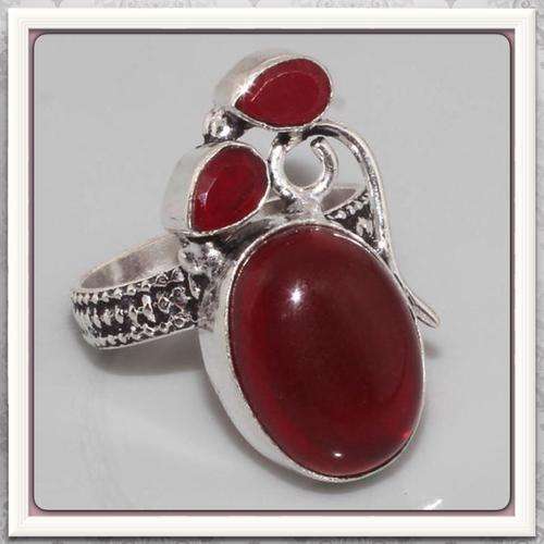 ***ART DECO SETTING***  INDIAN RUBY RING SOLID .925 STERLING SILVER SIZE 8