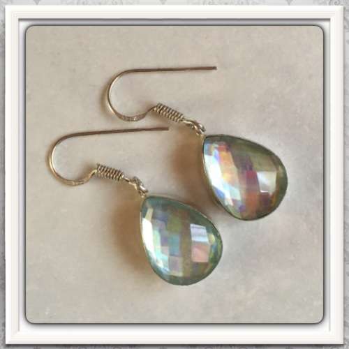 ***INCREDIBLY BEAUTIFUL*** PEAR SHAPEAQUA MYSTIC TOPAZ  .925 SILVER EARRINGS