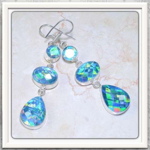 ***SPECTACULAR  *** SHIMMERS OF BLUE MYSTIC TOPAZ, GEMSTONE  925 SILVER EARRINGS
