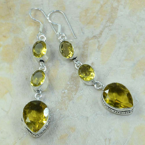 ***ENCHANTING*** LONG DANGLE CITRINE HALLMARKED .925 SILVER EARRINGS