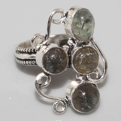 ***ARTISTIC EXPRESSIONS*** NATURAL FIERY LABRADORITE GEMSTONE.925 SILVER RING SIZE 8