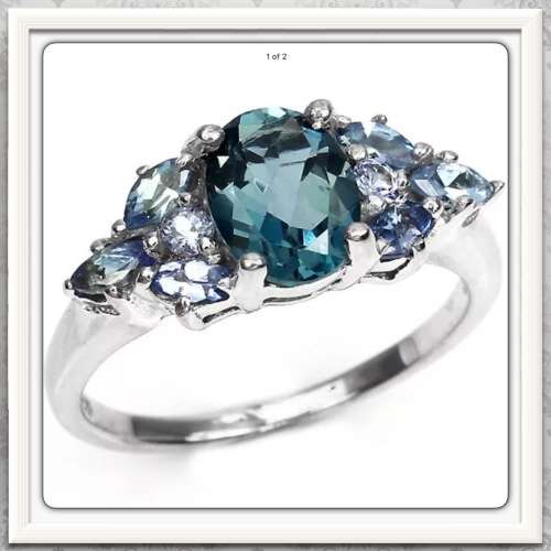 *** STUNNING ***NATURAL LONDON BLUE TOPAZ, TANZANITE  GEMSTONE  SOLID .925 STERLING SILVER SIZE 8