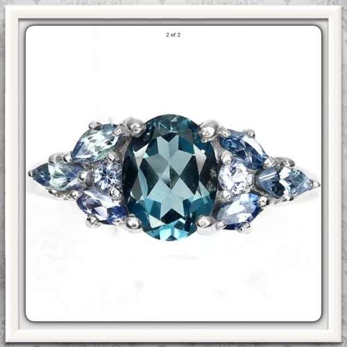 *** STUNNING ***NATURAL LONDON BLUE TOPAZ, TANZANITE  GEMSTONE  SOLID .925 STERLING SILVER SIZE 8