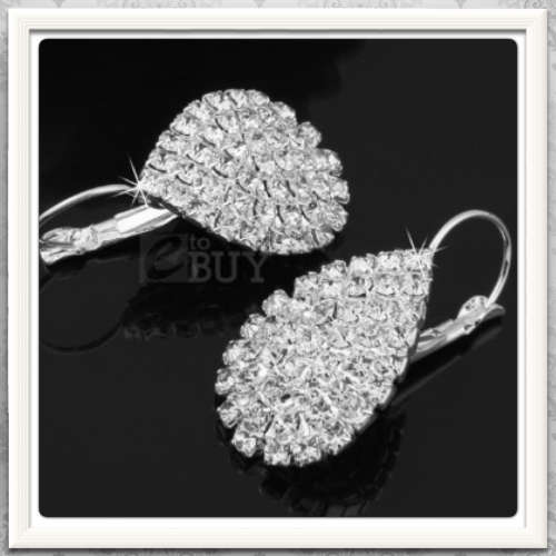 ***EXQUISITE DAZZLING***  RHINESTONE BRIDAL, EVENING WEAR SILVER ALLOY STUD/LEVERBACK EARRINGS