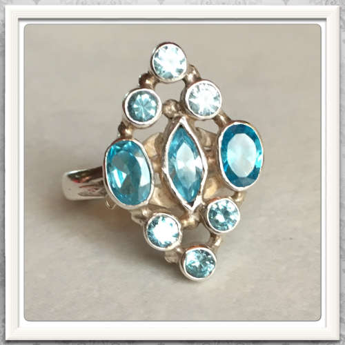 ***BREATHTAKING***MARQUISE CUT BLUE TOPAZ  GEMSTONE  SOLID .925 SILVER SIZE 7