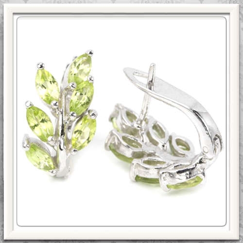 ***FABULOUS PORTUGUESE CUT***  NATURAL MARQUISE PERIDOT GEMSTONE SOLID .925 STERLING SILVER EARRINGS