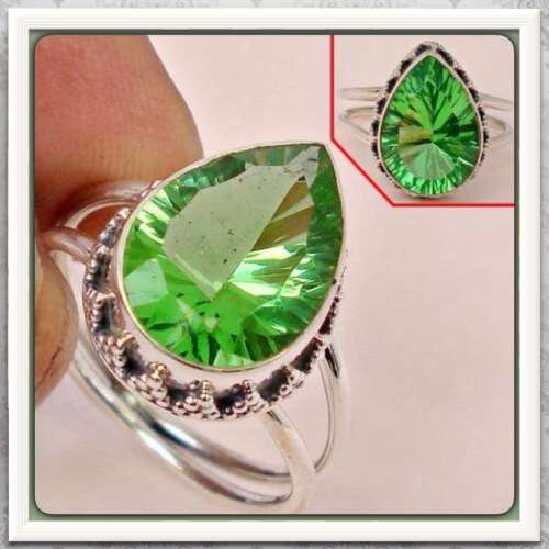 ***MAGNIFICENT PEAR SHAPE***NATURAL PERIDOT GEMSTONE SOLID .925 SILVER RING SIZE 8