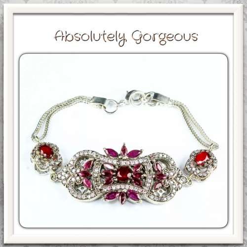 ***NEW HIGH QUALITY TURKISH STYLE*** RUBY QUARTZ GEMSTONE TWO TONE BRACELET