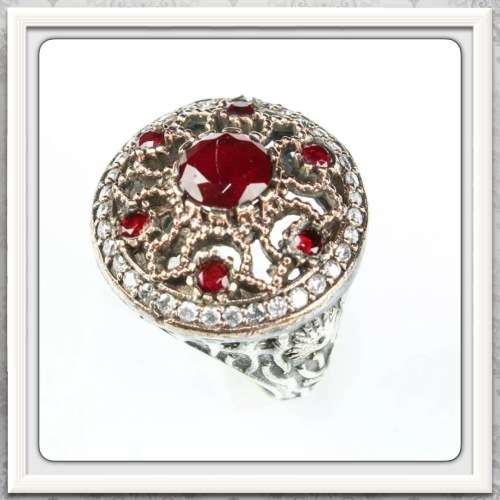 ***NEW HIGH QUALITY TURKISH STYLE*** TWO TONE RUBY QUARTZ GEMSTONE TWO TONE RING SIZE 9