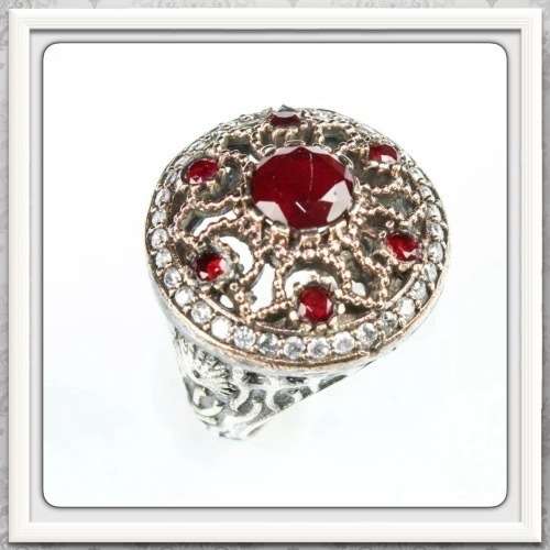 ***NEW HIGH QUALITY TURKISH STYLE*** TWO TONE RUBY QUARTZ GEMSTONE TWO TONE RING SIZE 9