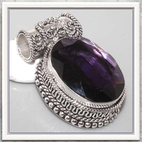 ***BREATHTAKING ANTIQUE STYLE***  PURPLE AMETHYST GEMSTONE 925 SILVER PENDANT