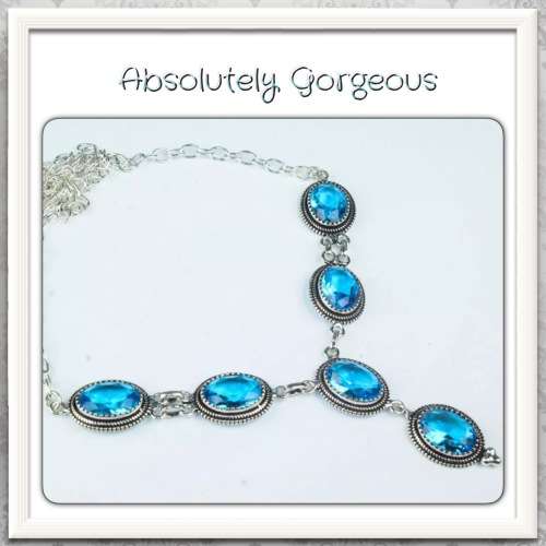 ***EXTREMELY BEAUTIFUL***FACETED BLUE OVAL GEMS  SILVER PLATED NECKLACE