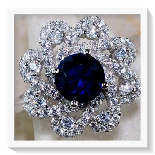 ***BEAUTIFUL BEYOND WORDS***2CT BLUE SAPPHIRE , WHITE TOPAZ  SOLID.925 STERLING SILVER RING SZ 8
