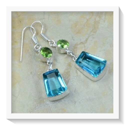 ***SOMETHING REALLY SPECIAL ***   BLUE TOPAZ GEMSTONE .925 SILVER EARRINGS