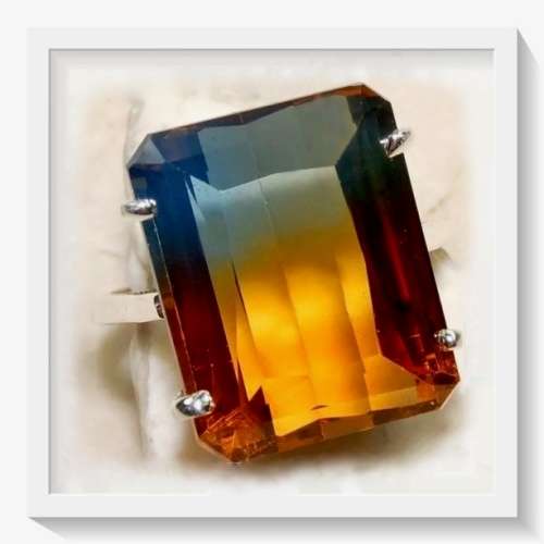 BREATHTAKING 22 CTS DOUBLE TOURMALINE QUATRZ GEMSTONE SOLID .925 SILVER RING SIZE 8.5