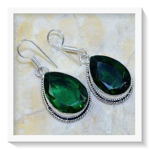 POPULAR PEAR EMERALD QUARTZ , GEMSTONE 925 SILVER  EARRINGS