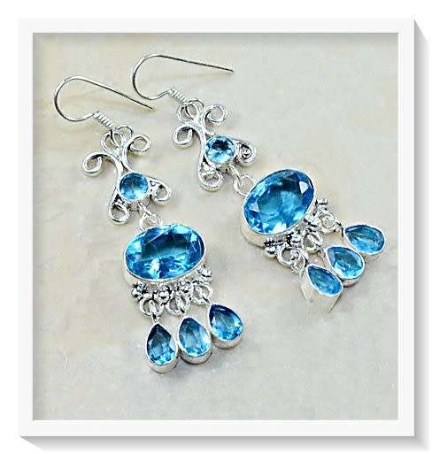***SOMETHING REALLY SPECIAL ***   BLUE TOPAZ GEMSTONE .925 SILVER EARRINGS