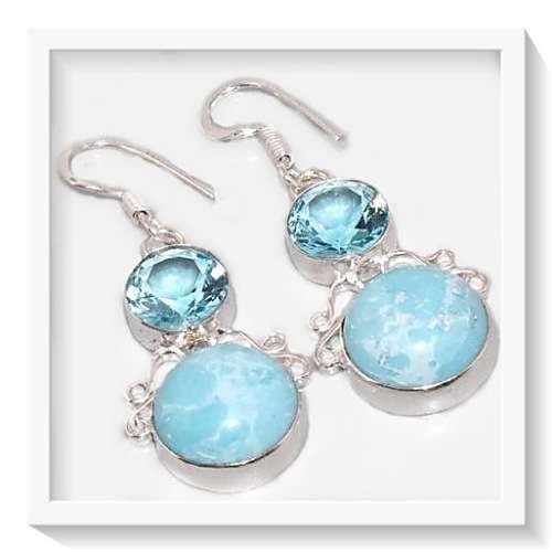 ***REALLY EXQUISITE***  LARIMAR  , BLUE APATITE CR .925 STERLING SILVER EARRINGS