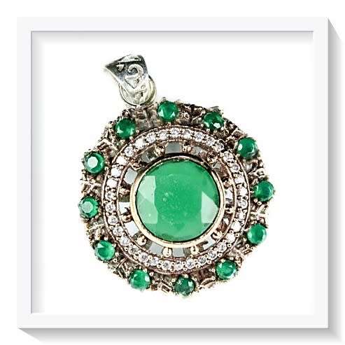 ***NEW HIGH QUALITY TURKISH***AAA EMERALD QUARTZ GEMSTONE TWO TONE PENDANT