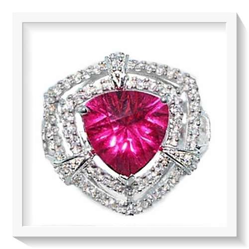 4.68 CTS TRILLION CUT PINK TOPAZ WHITE SPINEL SOLID .925 SILVER RING SIZE 7.25