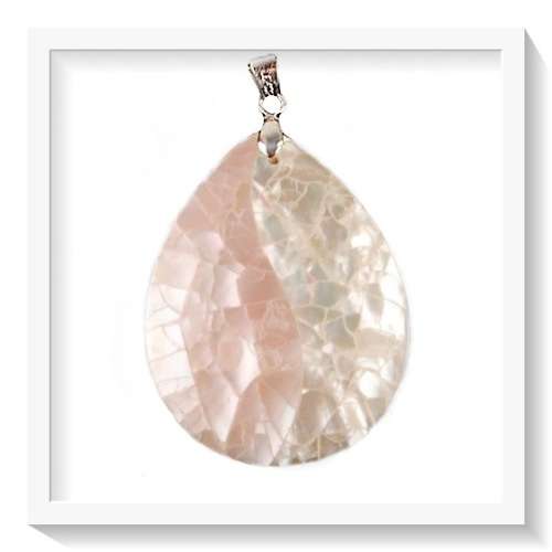 ***STUNNING PIECE ***PINK/WHITHE MOTHER OF PEARL GEMSTONE SILVER E.P. PENDANT