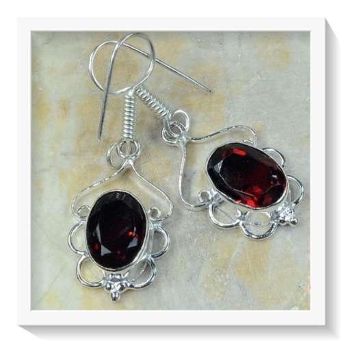 NATURAL GARNET, GEMSTONE EARRINGS, .925  SILVER