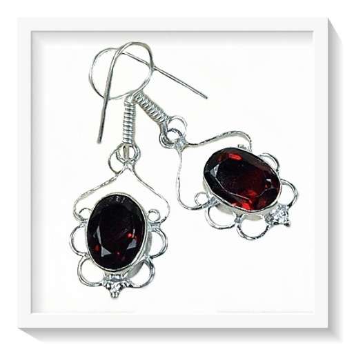 NATURAL GARNET, GEMSTONE EARRINGS, .925  SILVER