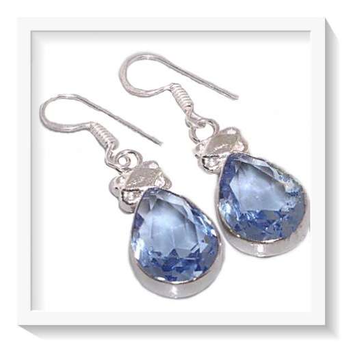 ***DESIRABLE SPARKLING***  POWDER BLUE QUARTZ GEMSTONE  .925 SILVER EARRINGS