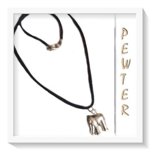MENS SOLID PEWTER SILVER  ELEPHANT PENDANT ON A BLACK SUEDE LEATHER CORD