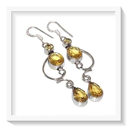 ***ENCHANTING*** LONG DANGLE CITRINE HALLMARKED .925 SILVER EARRINGS