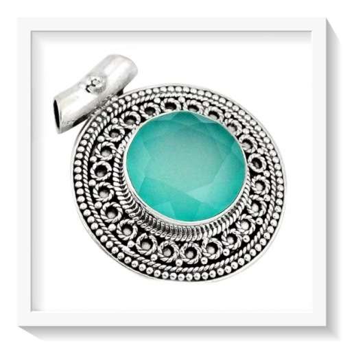 ENCHANTING 10.48 CTS NATURAL AQUA CHALCEDONY GEMSTONE .925 STERLING SILVER PENDANT