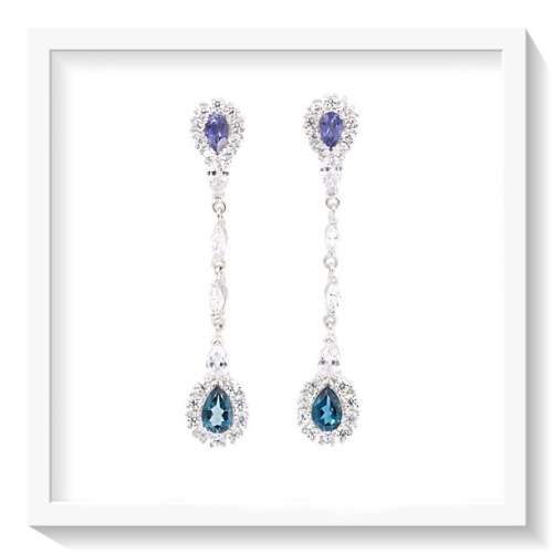 RARE EARTH MINED NATURAL LONDON BLUE TOPAZ, TANZANITE CZ GEMSTONE SOLID .925 S/ SILVER EARRINGS