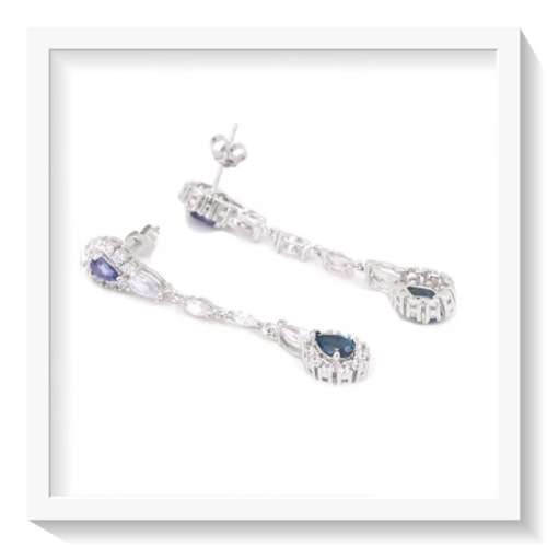 RARE EARTH MINED NATURAL LONDON BLUE TOPAZ, TANZANITE CZ GEMSTONE SOLID .925 S/ SILVER EARRINGS