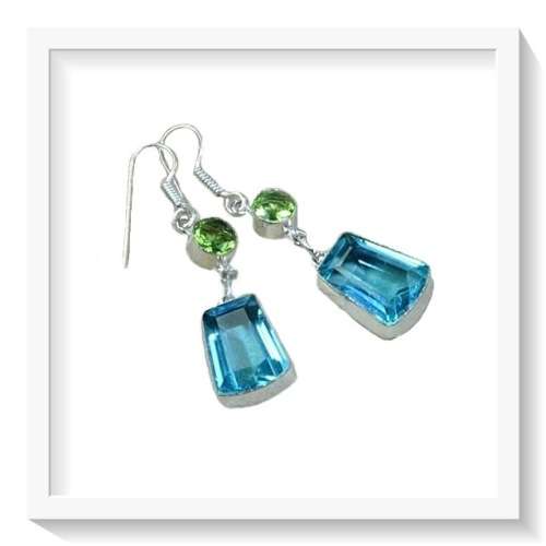 ***SOMETHING REALLY SPECIAL ***   BLUE TOPAZ GEMSTONE .925 SILVER EARRINGS