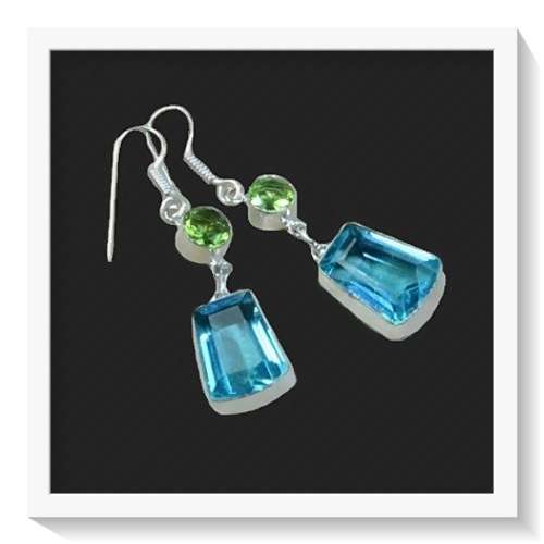 ***SOMETHING REALLY SPECIAL ***   BLUE TOPAZ GEMSTONE .925 SILVER EARRINGS