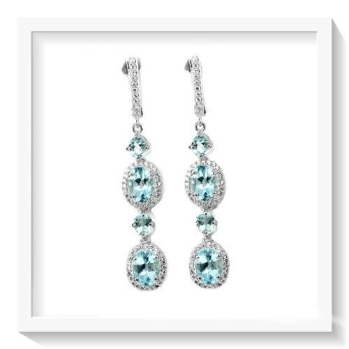 INCREDIBLE NATURAL SWISS & LONDON BLUE TOPAZ, CZ GEMSTONE  .925 STERLING SILVER EARRINGS