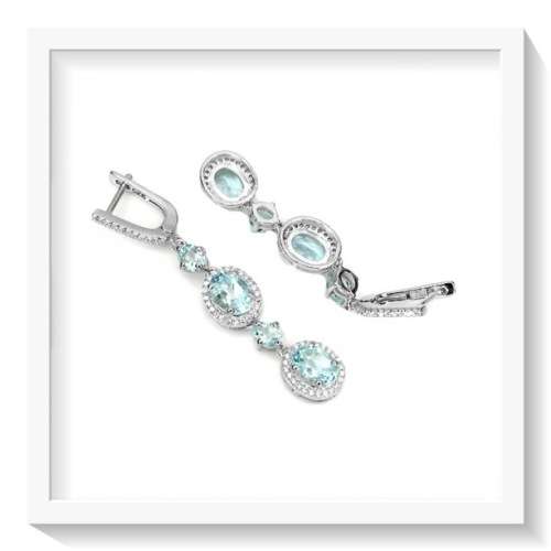 INCREDIBLE NATURAL SWISS & LONDON BLUE TOPAZ, CZ GEMSTONE  .925 STERLING SILVER EARRINGS