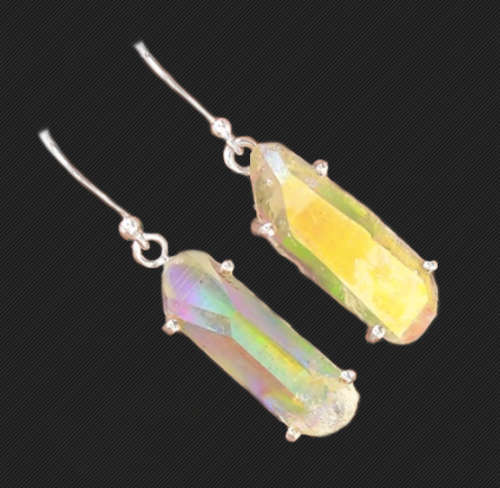 Iridescent Hues Natural Angel Aura Quartz Gemstone set in Solid .925 Sterling Silver Earrings