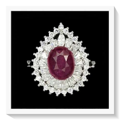 BREATHTAKING 9 X 7 MM TOP BLOOD RED RUBY, WHITE ZIRCONIA SOLID .925 STERLING SILVER RING SZ 8