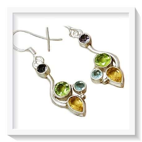 ***EXQUISITE***NATURAL AQUAMARINE AND LEMON TOPAZ . 925 STERLING SILVER EARRINGS