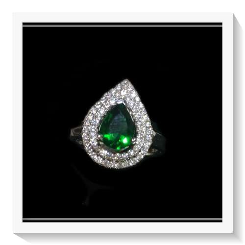 ***BREATHTAKING***5.17 cts NANO EMERALD QUARTZ, WHITE TOPAZ SOLID .925 STERLING SILVER SIZE 7