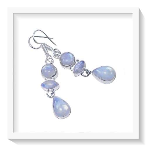 ***TOP AAA QUALITY***NATURAL BLUE SCHILLER RAINBOW MOONSTONE DANGLE SILVER EARRINGS