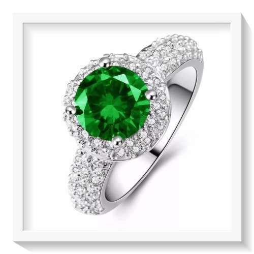 ELEGANT EMERALD , WHITE TOPAZ  .925 STERLING SILVER SIZE 9