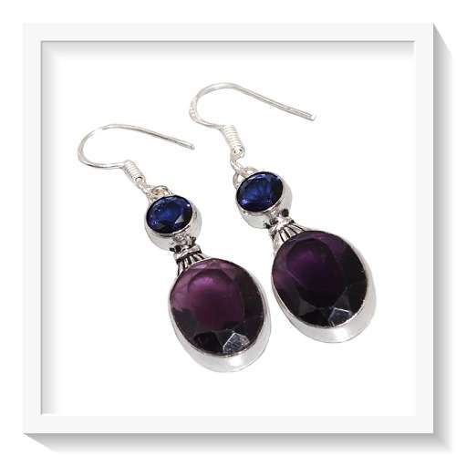 ENCHANTING PURPLE AMETHYST KYANITE DANGLE .925  SILVER EARRINGS