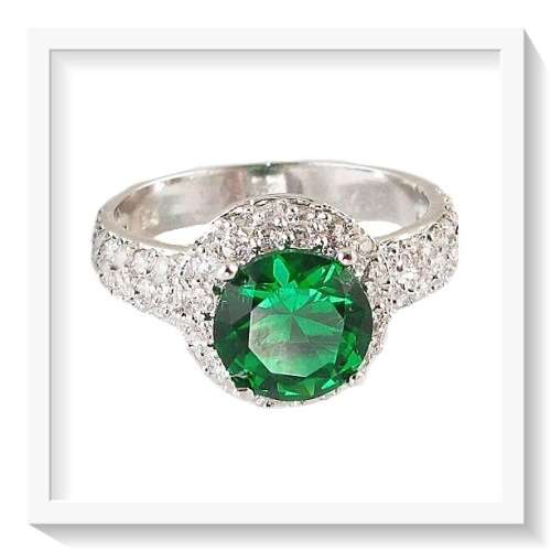 ELEGANT EMERALD , WHITE TOPAZ  .925 STERLING SILVER SIZE 9