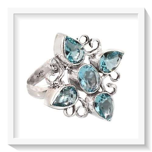 BEAUTIFUL HANDMADE FACETED BLUE TOPAZ GEMSTONE .925 SILVER RING SIZE 8