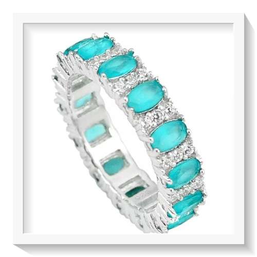 SPECTACULAR NATURAL AQUA CHALCEDONY, WHITE TOPAZ GEMSTONE SOLID .925 S/ SILVER RING SIZE 7.5