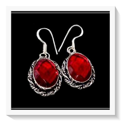 SPECTACULAR GARNET QUARTZ, GEMSTONE EARRINGS, .925  SILVER