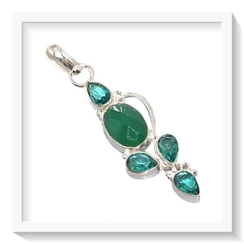 NATURAL GREEN ONYX, SEA GREEN QUARTZ GEMSTONE 925 SILVER PENDANT